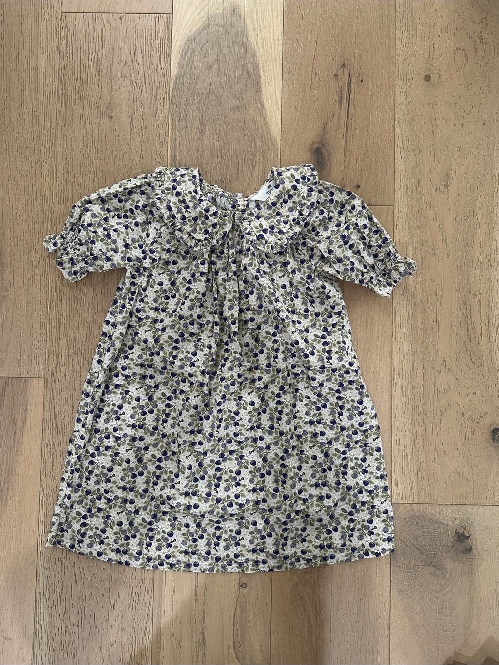 H&M Floral Puff-Sleeve Dress in Navy and Cream